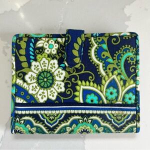 Vera Bradley Blue/Green Floral Fold Over Cotton Passport Cover Wallet EUC
